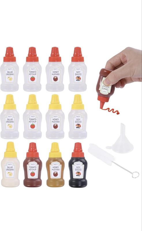 12Pcs Mini Ketchup Bottles, Portable Mini Squeeze Bottle, Mini Sauce Condiment Bottles and Dressing to Go for Lunch(25ml/0.88oz)