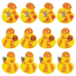 2" Construction Rubber Ducks with Orange Vests & Tools - 12 Pc.