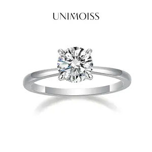 UniMoiss 1-2ct Round VVS Moissanite Solitaire Four-Prong Ring Band Engagement Wedding Ring Daily Costume Jewelry Accessories Anniversary Valentine's Day Gifts for Her Women Girls