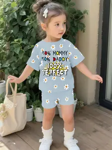 Perfect Baby Daisy Set Digital Print 100% Polyester Infant Short Sleeve Set, Cute Girl Casual Clothing, Perfect Gift for Infants, Gift Ready, Floral Print Top