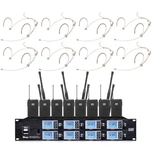 UHF 8 Channels 8800 Wireless Condenser Headset Headworn Microphone for School Theatre Stage Performance 8 Headworn mics Beige
