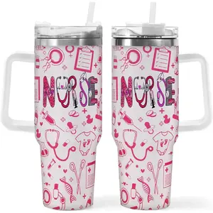 HACOOL SHOP 40 oz Pink Nurse Tumbler with Handle & Straw Durable 304 Stainless Steel Insulated Travel Coffee Mug for Nursing Graduation & Appreciation Perfect Gift for Special Occasions