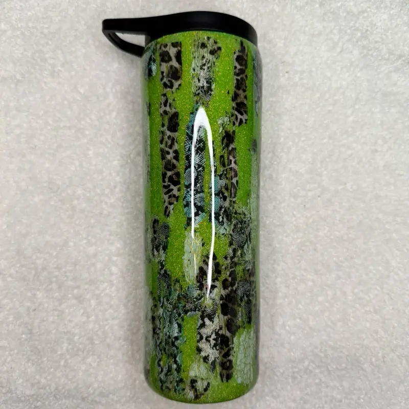 Epoxy Tumbler - Green Leopard Print Design, Durable and Reusable, Perfect for On-the-Go Use