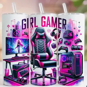 Girl Gamer   20 oz Tumbler - BPA Free, stainless steel, Leak proof, durable, with clear lid
