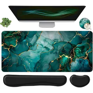 Marble Pattern Mouse Pad Set, Mouse Pad & Keyboard Wrist Rest & Mouse Wrist Rest & Coaster Set, Stylish Decor Mouse Pad Set, Office Accessories Set