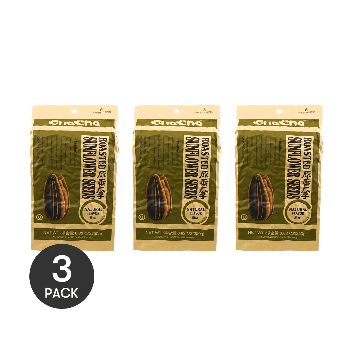 3Packs CHACHA Roasted Sunflower Seeds, 8.82oz/Pack