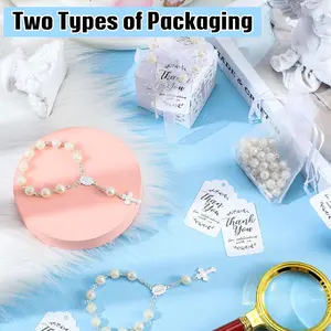 25 pcs Baptism Favors Set Includes 25 Mini Baptism Rosary , 25 Favor Boxes, 25 Organza Bags and 25 Thank Kraft Tags for Bautizo Recuerdos Christening Party Supplies