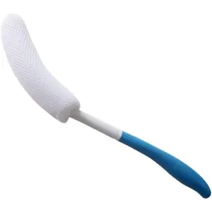 MagiDeal Vinyl Quote Me Long Anti-Slip Curve Handled Bath Body Brush, Easy Reach for Seniors, Suitable for Elderly/Pregnant Aid Bathing &amp; Shower, Blue, 15.35"