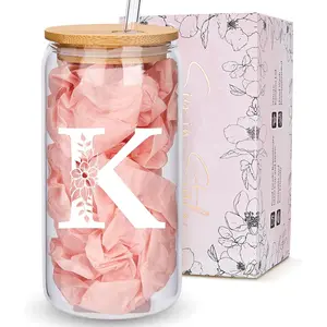 Personalized Gifts for Women, Monogrammed Glass Cups with  and Straws, Custom Tumbler, Cute Customized Mug, Aesthetic Stuff, Initial Iced Coffee Cup, Drinking Glasses, Birthday Teacher Gifts, K