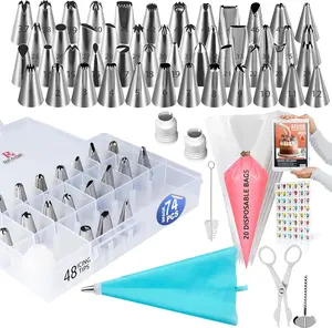 74PC Icing Piping Bags & Tips Set with 48 tips, 20+1 bags, booklet, and eBook—ideal for cake, cupcake, and cookie decorating Bakeware Pastry
