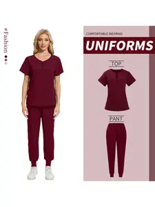 Zipper Model Semi-open Neck Scrub Set Beauty Hospital Work Uniform Solid Color Two-piece Set Nurse Suit Multi-color Optional Summer Light Set