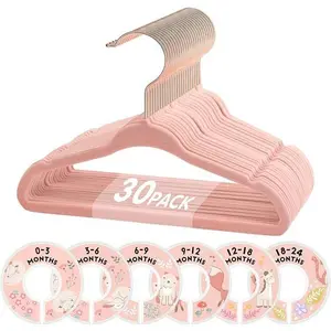 30pcs 11in"Baby Clothes Hangers – Soft Non-Slip, Ultra Space-Saving Nursery Closet Organizer with 6 Adjustable Size Dividers Perfect for Toddler Clothes, Travel, Baby Shower Hook Metal Plastic Hanging