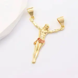 18k Gold Plated Jesus Crucifix Pendant Necklace with Link Chain 18 Inch for Religious Jewelry