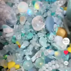 Spa bath Crystal confetti 1 scoop, Natural, crystal chips and tumbles along with glass, aura, bubble, beads, shower, steamers bath, bombs soap, lotion, and a loofah