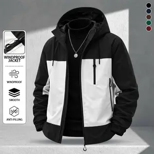Men's casual hooded jacket with contrast colors and multiple pockets, windproof and durable material, suitable for outdoor group outings, camping, expeditions, daily commuting, sports and leisure activities, perfect for couples, an ideal choice for spring
