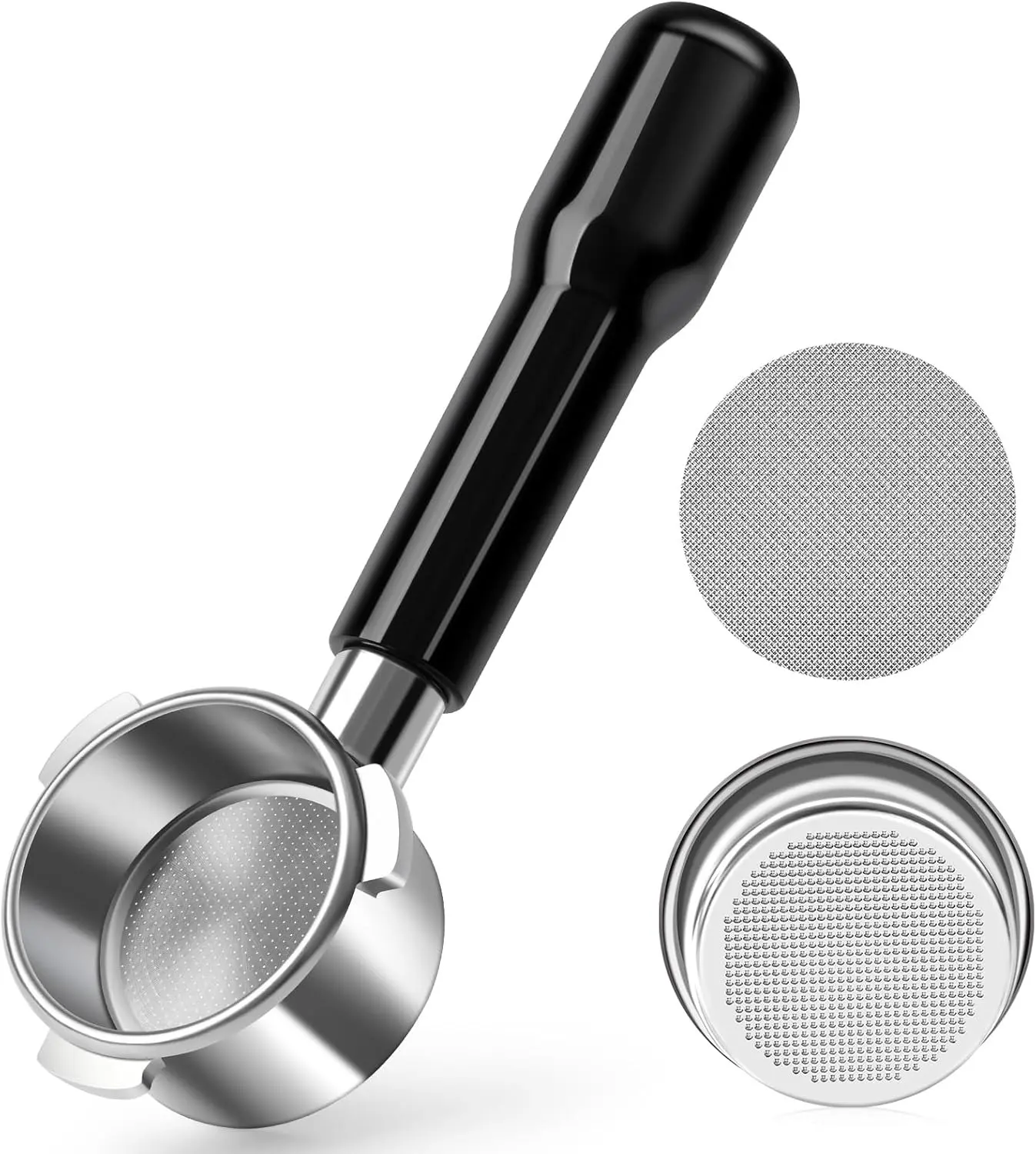 1 Pack 54mm Bottomless Espresso Portafilter Kit, Fits Barista Express & All 54mm Coffee Machines, Includes 53.5mm Puck Screen + Stainless Steel Filter Basket for Home Barista Extraction