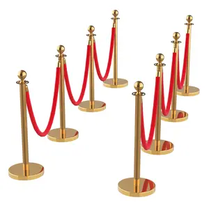 8Pcs Stanchions and Velvet Ropes, Gold Stanchions with Retractable Belts, Crowd Control Barriers with Hollow Base, Red Carpet Ropes and Posts for Event & Party Supplies