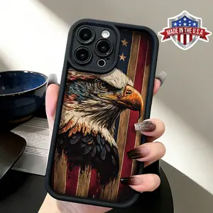Cool American Eagle Flag Vintage Aesthetic Pattern Case for iPhone 17 16 15 14 Pro Max 13 12 11 XR XS Plus Air Slim Shockproof Anti Drop Protective Durable TPU Cover