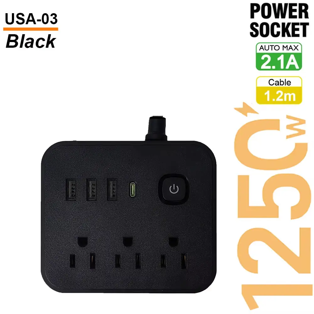 US Plug AC Outlets Power Strip Multitap Electrical Socket Extension Cord with USB C Ports Fast Charging Network Filter Adapter