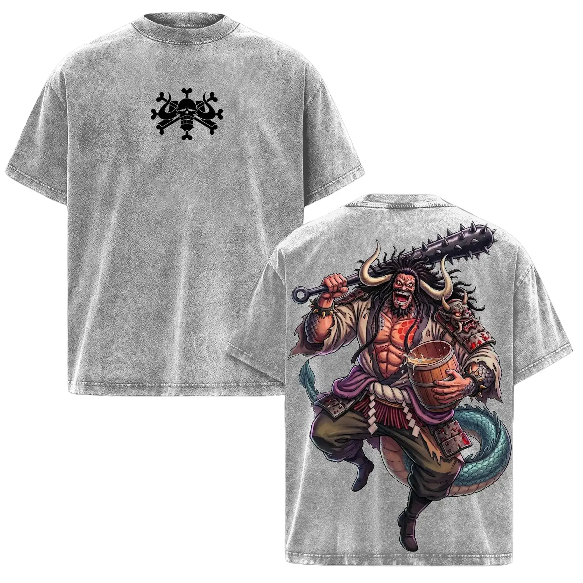 Men's Kaido 1 Piece Washed Cotton T-Shirt - Short Sleeve Graphic Tee, Dragon Emperor Beast Power Aesthetic Streetwear, Dark Anime Villain Energy Gift Shirt, Funny Meme Tee  ,men's t shirts,short sleeve,cotton graphic tees oversize unisex