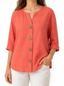 Women's Summer Loose Fit Button Shirt, Casual 3/4 Sleeve Top, Perfect for Daily Wear, Travel, Vacation, Beach, Bohemian Style
