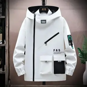 Zipper Jacket Men'S Pilot Hooded Jacket Spring And Autumn Baseball Uniform Tide Card Loose Pullover Front Pocket Coat Menswear Asian Casual Stylish