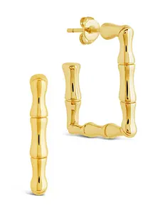 Bamboo Rectangular Hoop Earrings