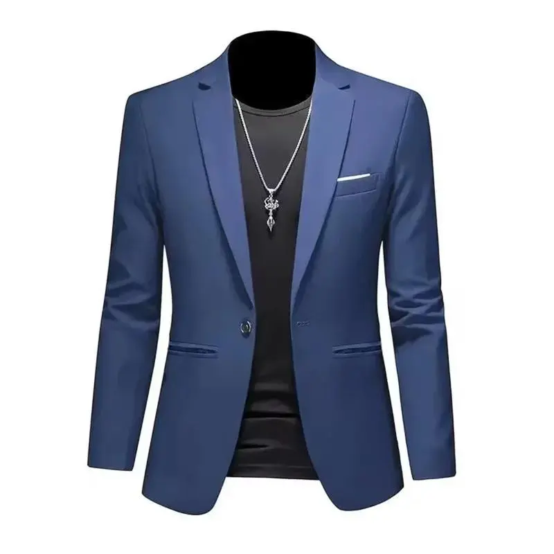 Men's Slim Fit Black Plain Menswear Suit Jacket - Single-Breasted, Wrinkle-Free, Soft Breathable Fabric, Streetwear, Buttons, Pocket, Layer-Friendly, Long Sleeve Shirt Compatible, All Seasons, Formal Office/Casual Wear, Groom-Ready Design