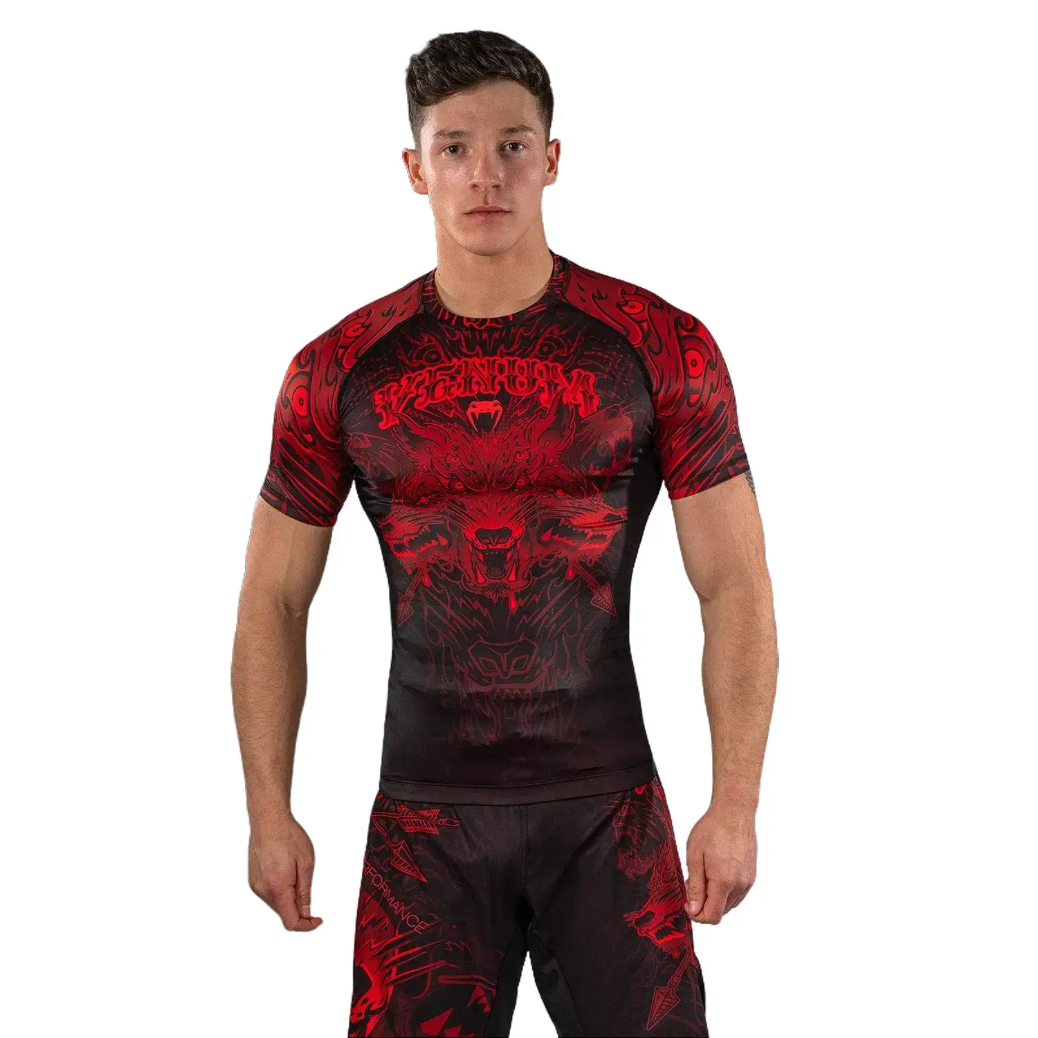 Venum Wolf Atak Short Sleeve Rashguard - Black/Red Workout Apparel Workout Clothes