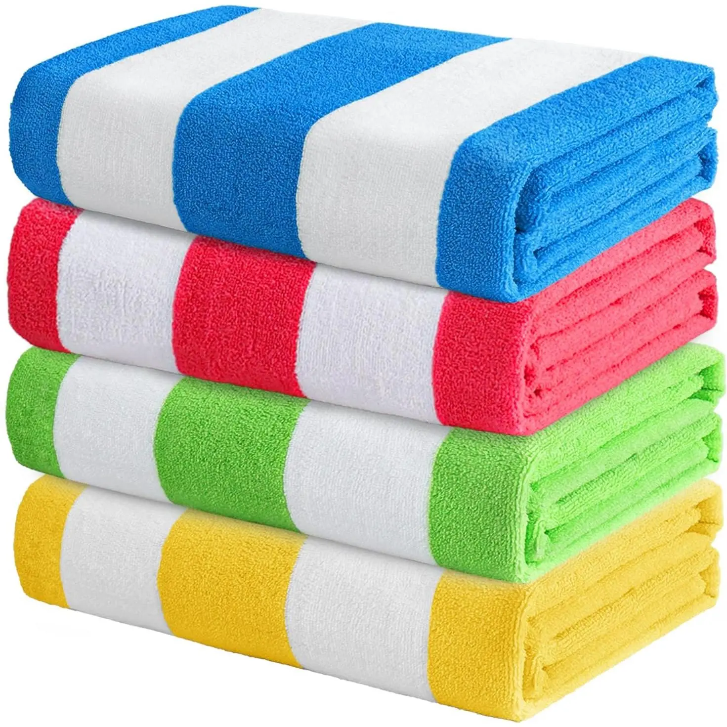 Exclusivo Mezcla Beach Towels Oversized 4 Pack Cabana Stripe Pool Bath Towel Set, 30x60 Inches Lightweight Absorbent Towels for Kids and Adults, Blue/Green/Yellow/Red
