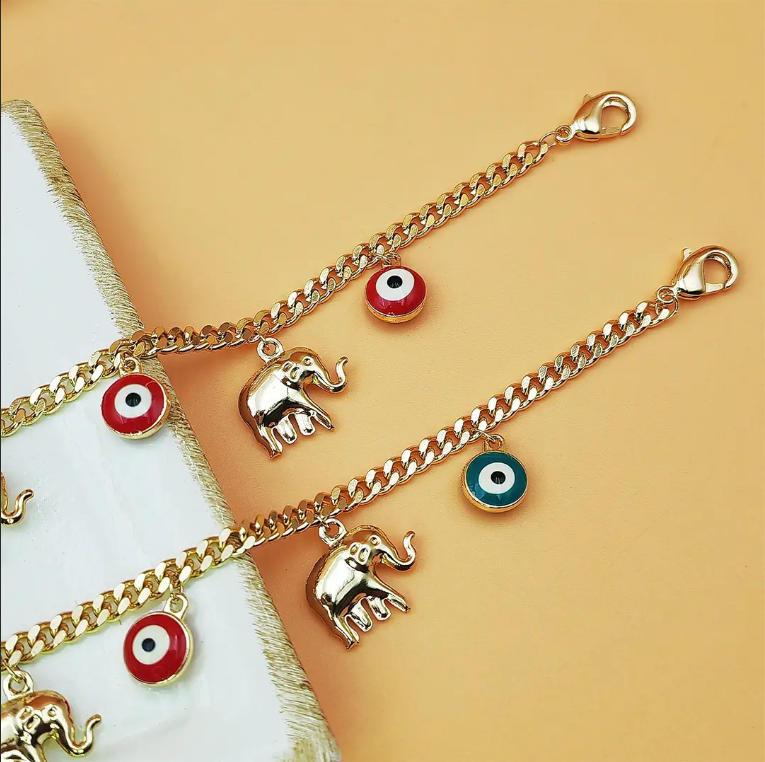 Gold Evil Eye Bracelet Women Elephant Charm Adjustable Protection Lucky Jewelry