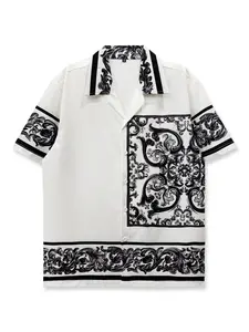 Classic Floral Paisley Shirt in and, Elegant Retro Style for Young Adults Man, Menswear Short Sleeve Contrast Printed Casual Stylish Hawaii Shirt, Fitted Cut, Perfect for Everyday and Valentine's Gift, Top