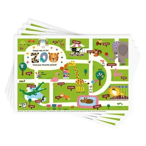 Disposable Stick-on Placemats 40 Pack for Baby & Kids & Toddler, Sticky Placemats Restaurant Table Mats 12" x 18" (Happy Zoo)