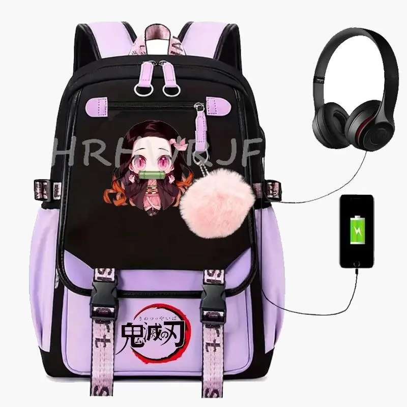 Anime Demon Slayer nezuko kamado Backpack USB Charge Capacity Laptop Students School Bags Sports Travel Casual Mochila Escolar