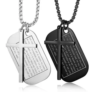 Men's Elegant Stainless Steel Cross Necklace - Fashionable Dog Tag with Inspirational Bible Verse, Necklaces for Boys, Perfect for Anniversary, Birthday, Engagement Gifting, Unique Christian Easter Basket Stuffer