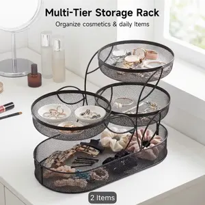 3-Tier Metal 2-in-1 Countertop Storage Stand - Fruit Basket & Makeup Organizer, Ideal Housewarming Gift for Home Kitchen & Vanity