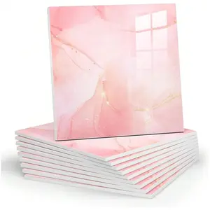 10/20pcs marble splash-proof board waterproof bathroom wall panel, splash-proof tile, Stick On Backsplash, PVC foam wall panel suitable for kitchen, bathroom, pink marble tile (non-real tile,11.8 inches x 11.8 inches)
