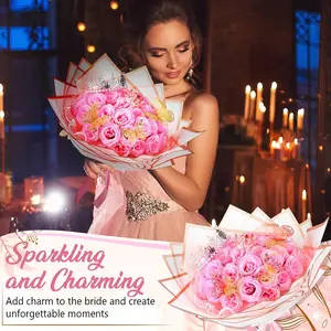 Sparkling Rose Flower Bouquet Set, 1 Box DIY Rose Flower Bouquet Kit, Decorative Flowers for Wedding, Anniversary, Birthday, Party Decor, Fruit, Artificial Flower Set