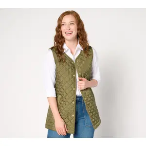 Denim & Co. Heritage Quilted Sweater Snap-Front Tunic Vest