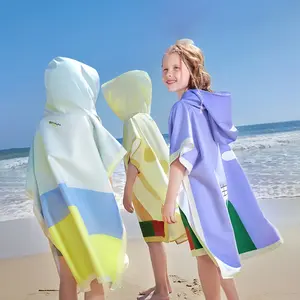 Hooded Bathrobe Soft Skin-Friendly Quick-Dry Cartoon Colorblock Towel Baby Swimming Bath Wrap