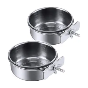 Parrot Feeding Cups Birds Food Dish Stainless Steel Parrot Feeders Water Cage Bowls with Clamp Holder for Cockatiel Conure Budgies Parakeet Parrot Macaw Small Animal Chinchilla Pack of 2