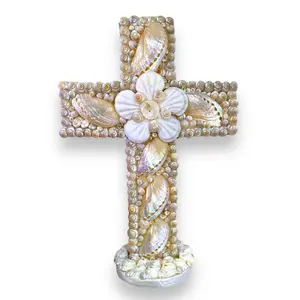 Elegant Pearlized Seashell Free Standing Cross - 12-in