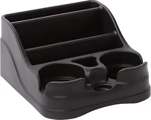 Compact Center Console for Cars, Trucks, Minivans, and SUVs, Vehicle Organizer with Cup Holders, Made from Recycled Plastic in the USA (Black).