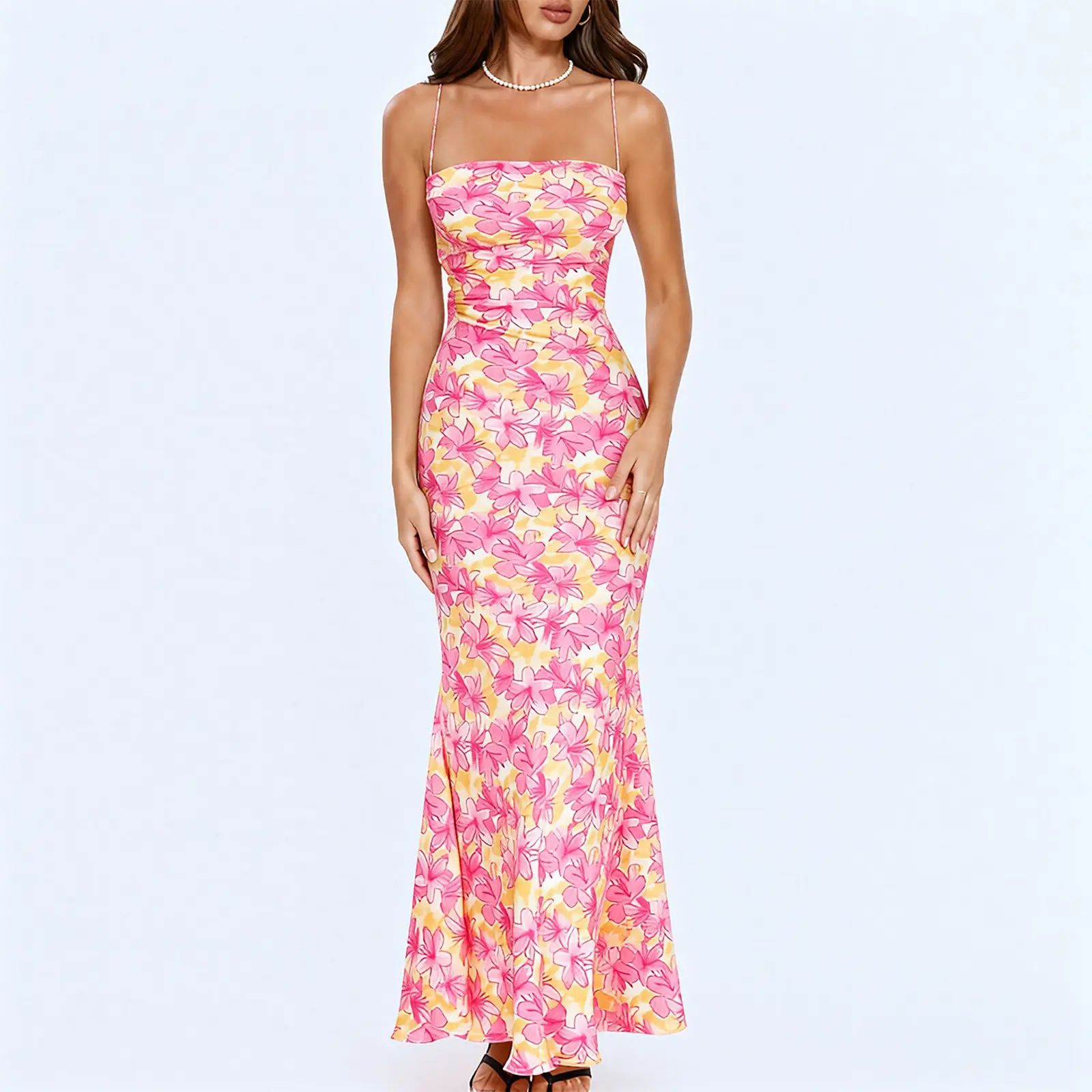 Hello Molly Twilight Tea Parties Satin Maxi Dress Pink Floral Backless Dress