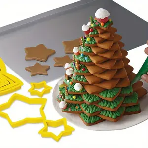 Star Shaped Cookie Cutter, 6 Counts/set 3D Christmas Tree Cookie Cutter Mold, Cake Decoration Tool, DIY Baking Mold for Home Kitchen