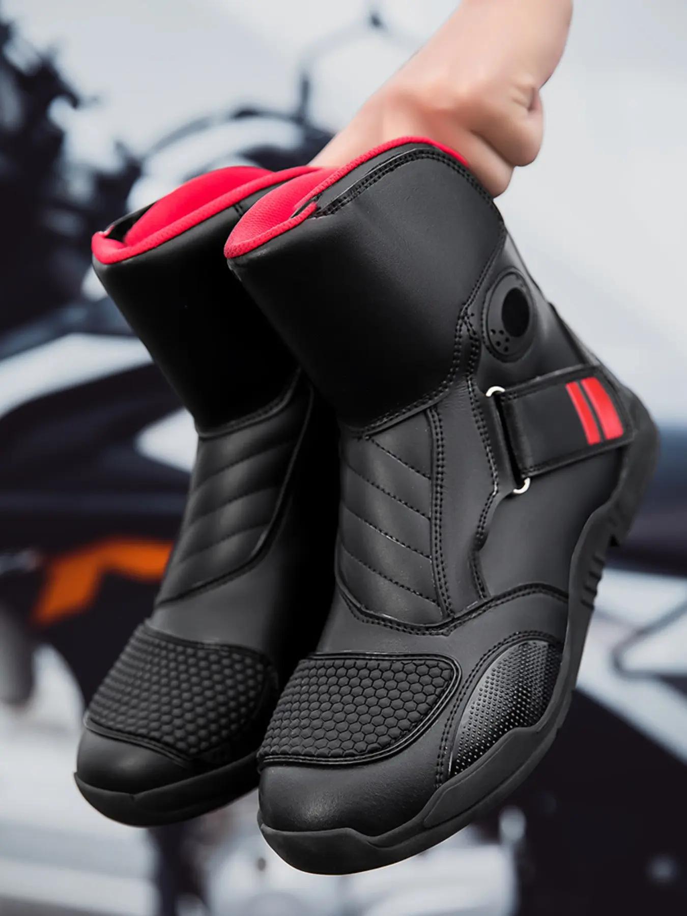 Men's Motorcycle Riding Shoes, Anti-Slip Leather Racing Boots, Waterproof Safety Design, Comfortable and Secure, Ideal for Motorbike Travel, Water Resistant Footwear, Weatherproof Footwear