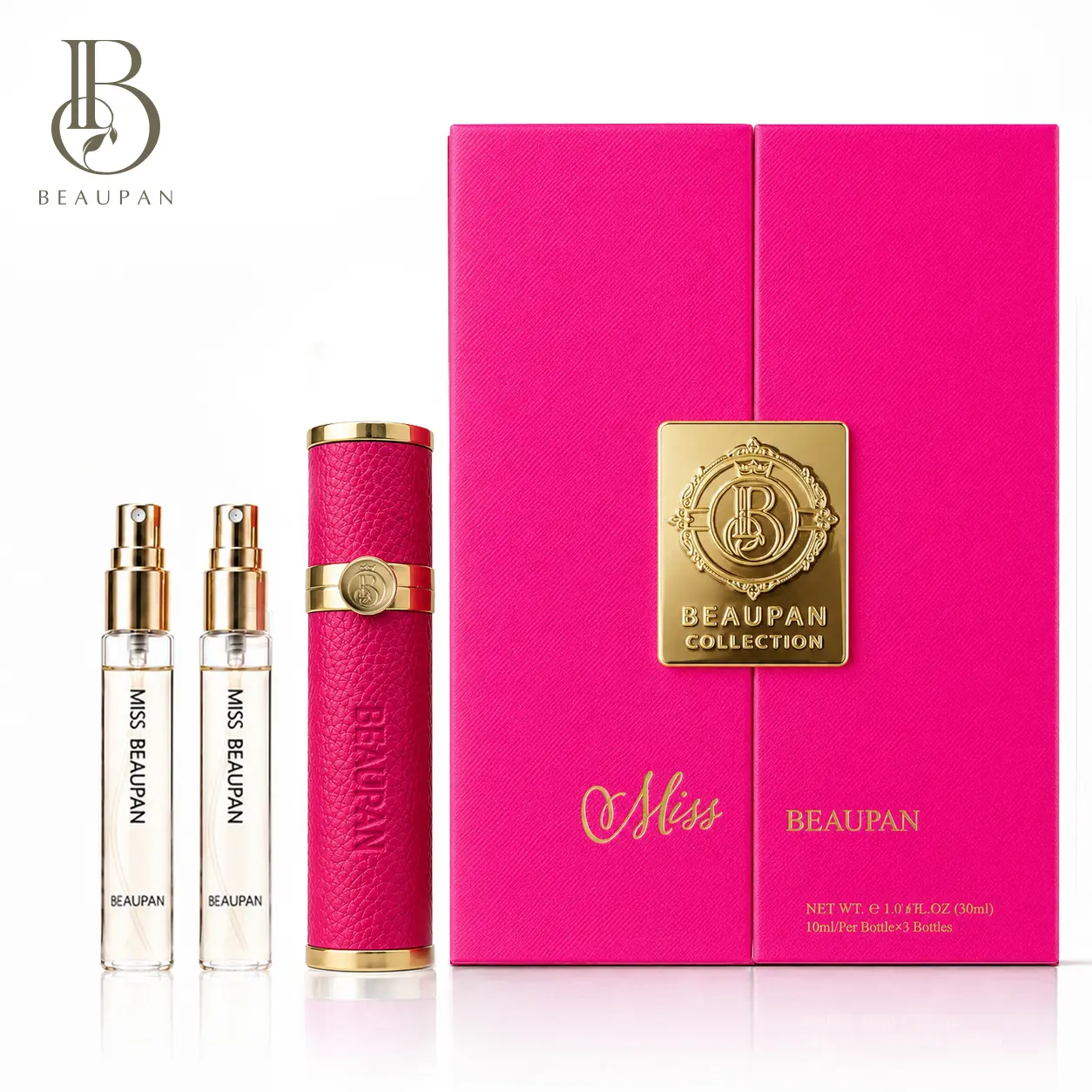 MISS BEAUPAN Luxury Perfume for Women 30ml Long Lasting Oriental Floral Shangri-La Peony Vanilla Orchid Fragrance Spray with Pink Leather Case Portable Pocket Travel Size Gift for Her
