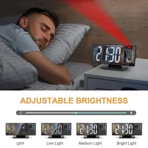 USB Powered  Digital Alarm Clock 180° Arm Projection Alarm Clock Time Temperature Snooze Table Clock 12/24H Projector LED Clock