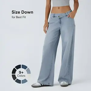 Asymmetric Low Rise Zipper Pockets Baggy Wide Leg Washed Casual Jeans - Modern Style with Comfort & Practicality for All Seasons