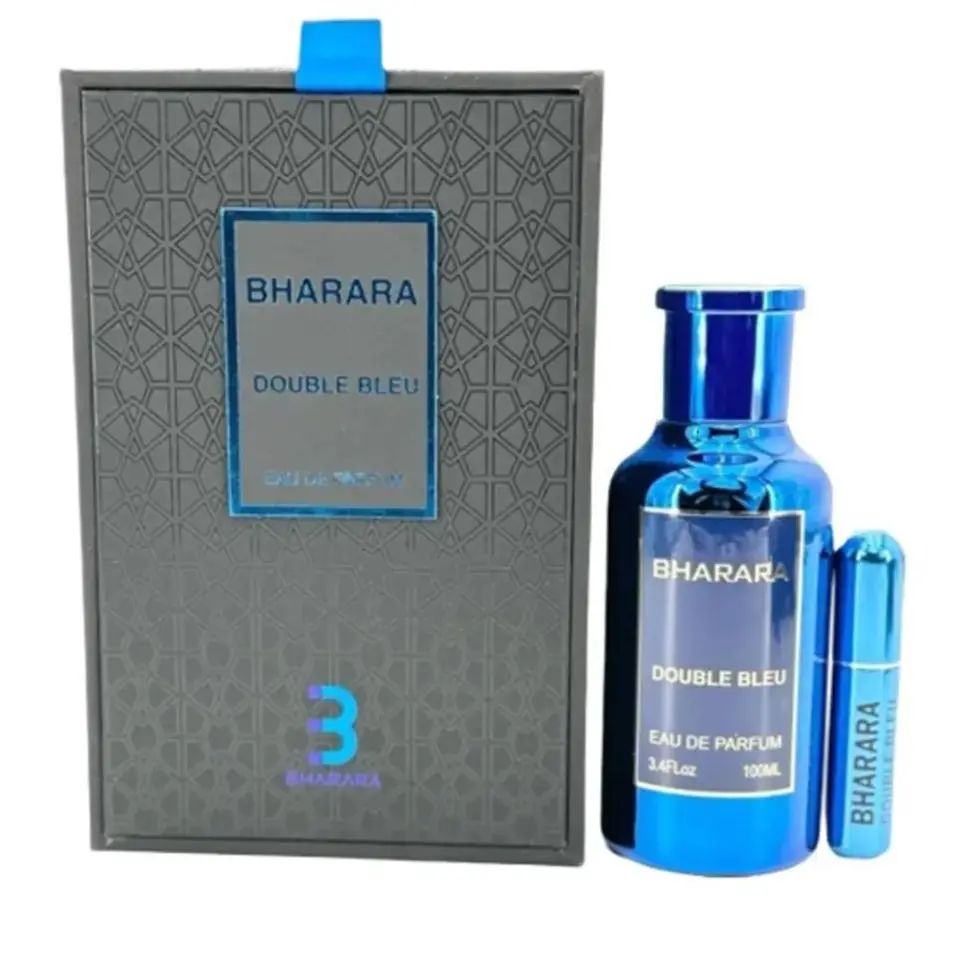BHARARA Double Bleu Eau De Parfum for Men Adults, Alcohol-Based EDP Spray with Long-Lasting Aromatic Citrus, Woody and Amberwood Notes, Contains Alcohol, 3.4 fl oz, Single Item, Alcohol Base